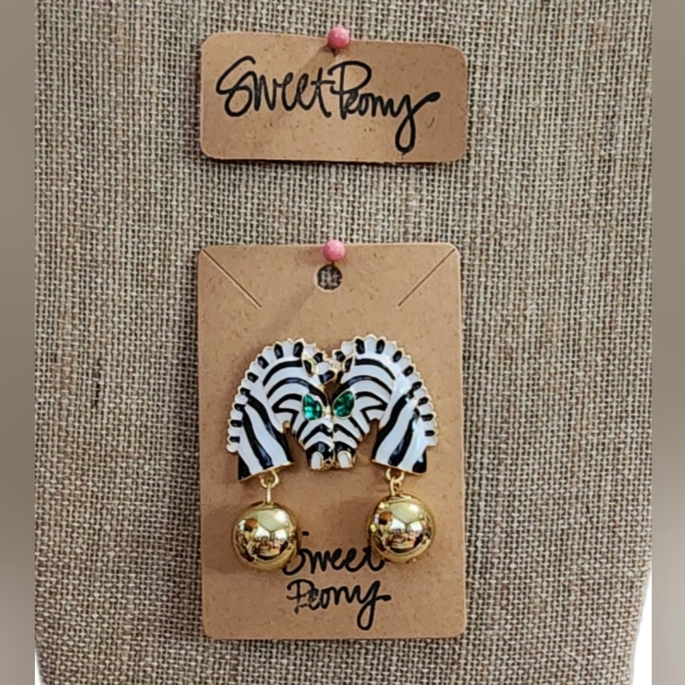 Zebra Rhinestone and Ball Dangle Earrings